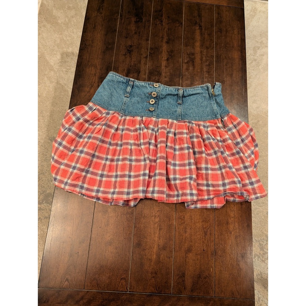 Vintage Denim Plaid Tartan Skirt Mini Pleated Fall Autumn 11